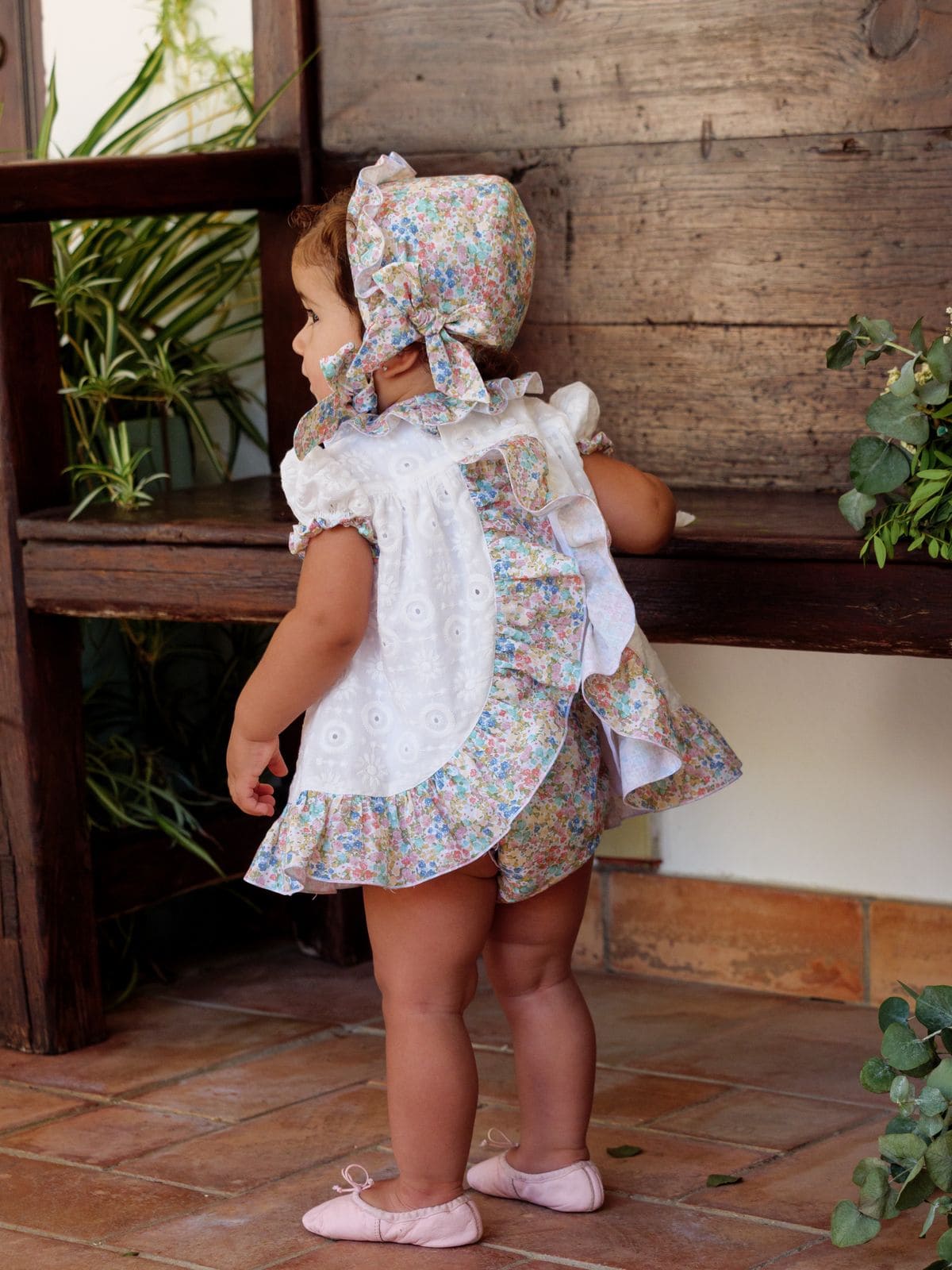 Conjunto vestido, braguita y capota recién nacida | Cocote by Charanga