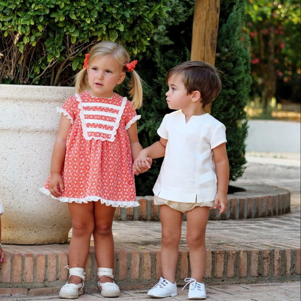 Conjunto vestido y braguita niña salmón