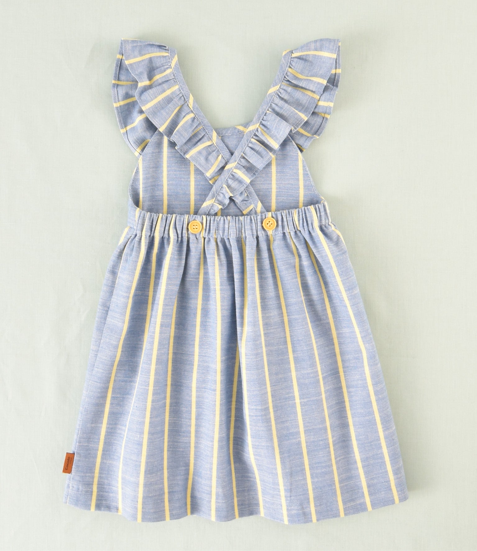 Vestido azul rayas amarillas con volante | Cocote & Charanga