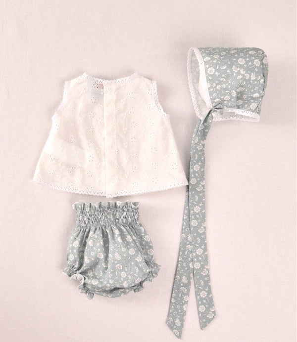 Conjunto recién nacido celeste estampado con capota | Cocote by Charanga