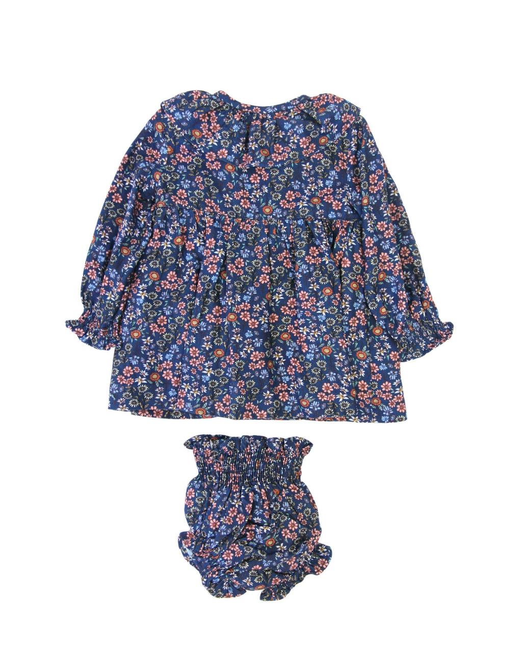 Conjunto vestido y braguita de bebé flores azul marino Cocote & Charanga