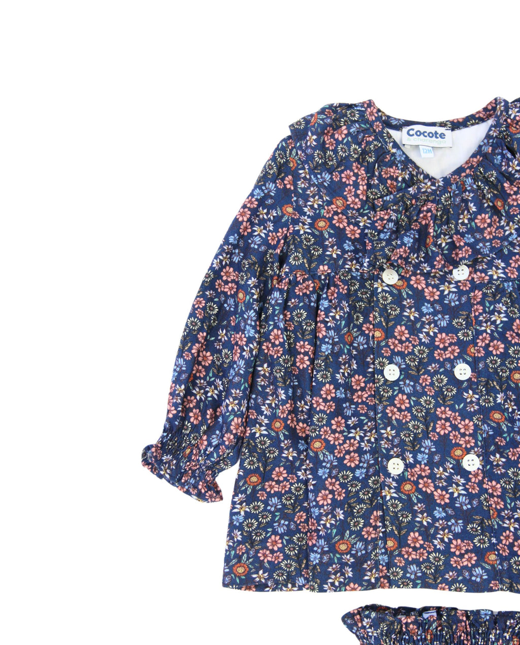 Conjunto vestido y braguita de bebé flores azul marino Cocote & Charanga
