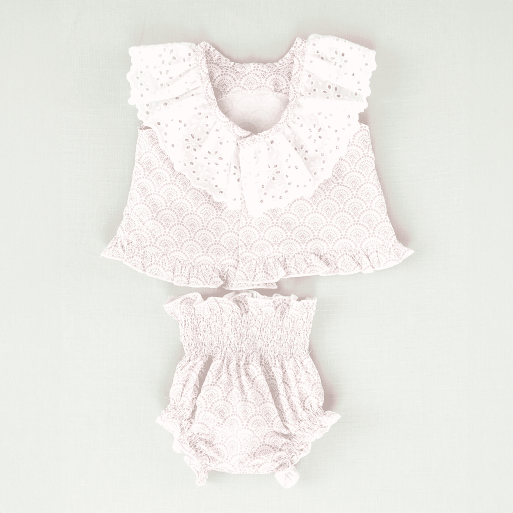 Conjunto vestido y braguita malva bebé niña