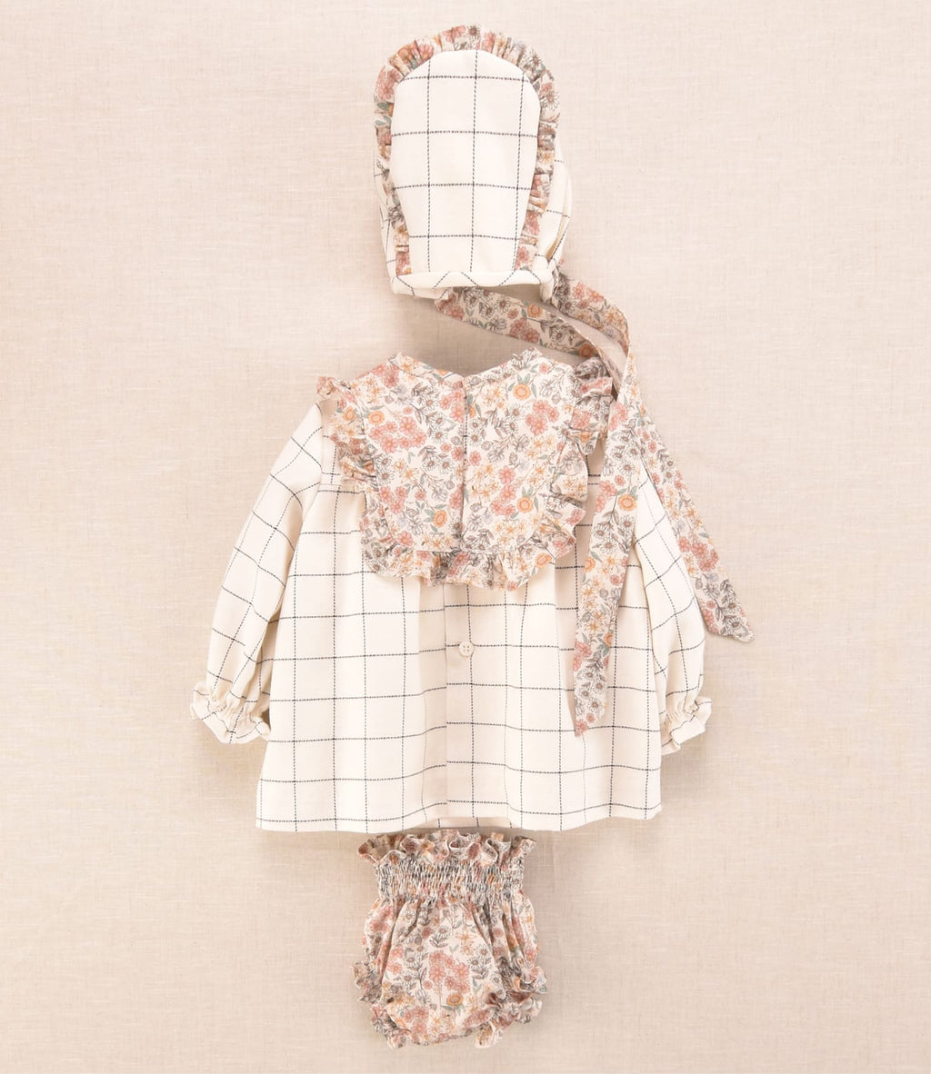 Conjunto bebé niña cuadros y flores con vestido. capota y braguita | Cocote x Charanga
