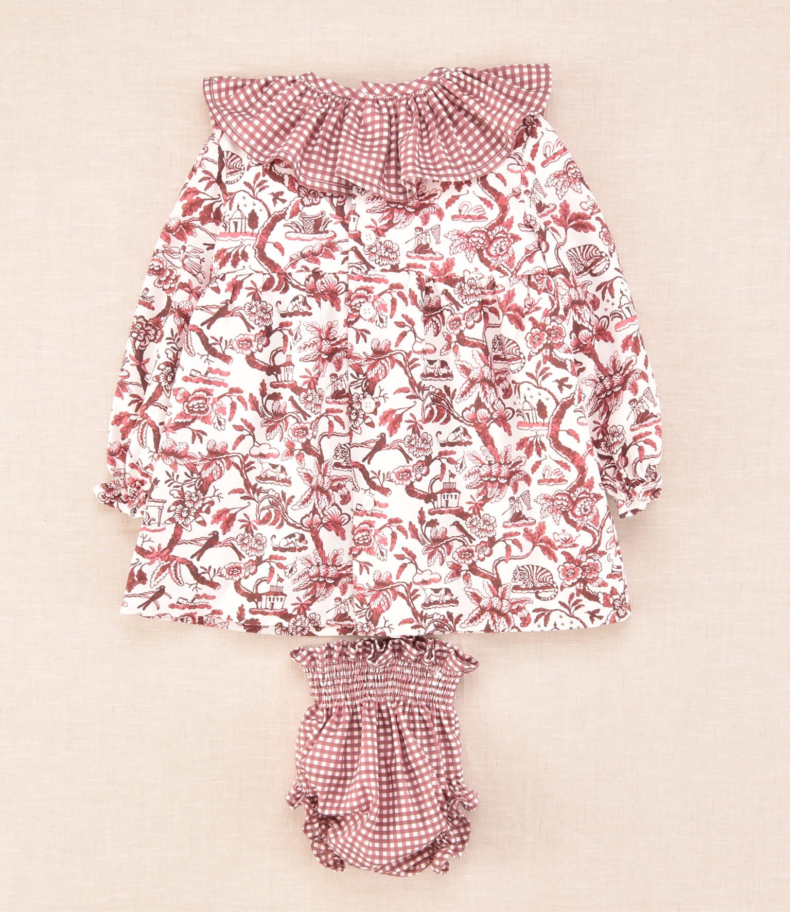 Vestido bebé floral burdeos con lazos vista trasera Charanga
