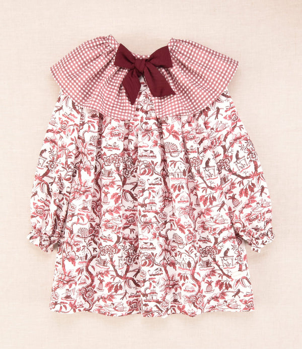 Vestido niña flores burdeos manga larga con volante Cocote