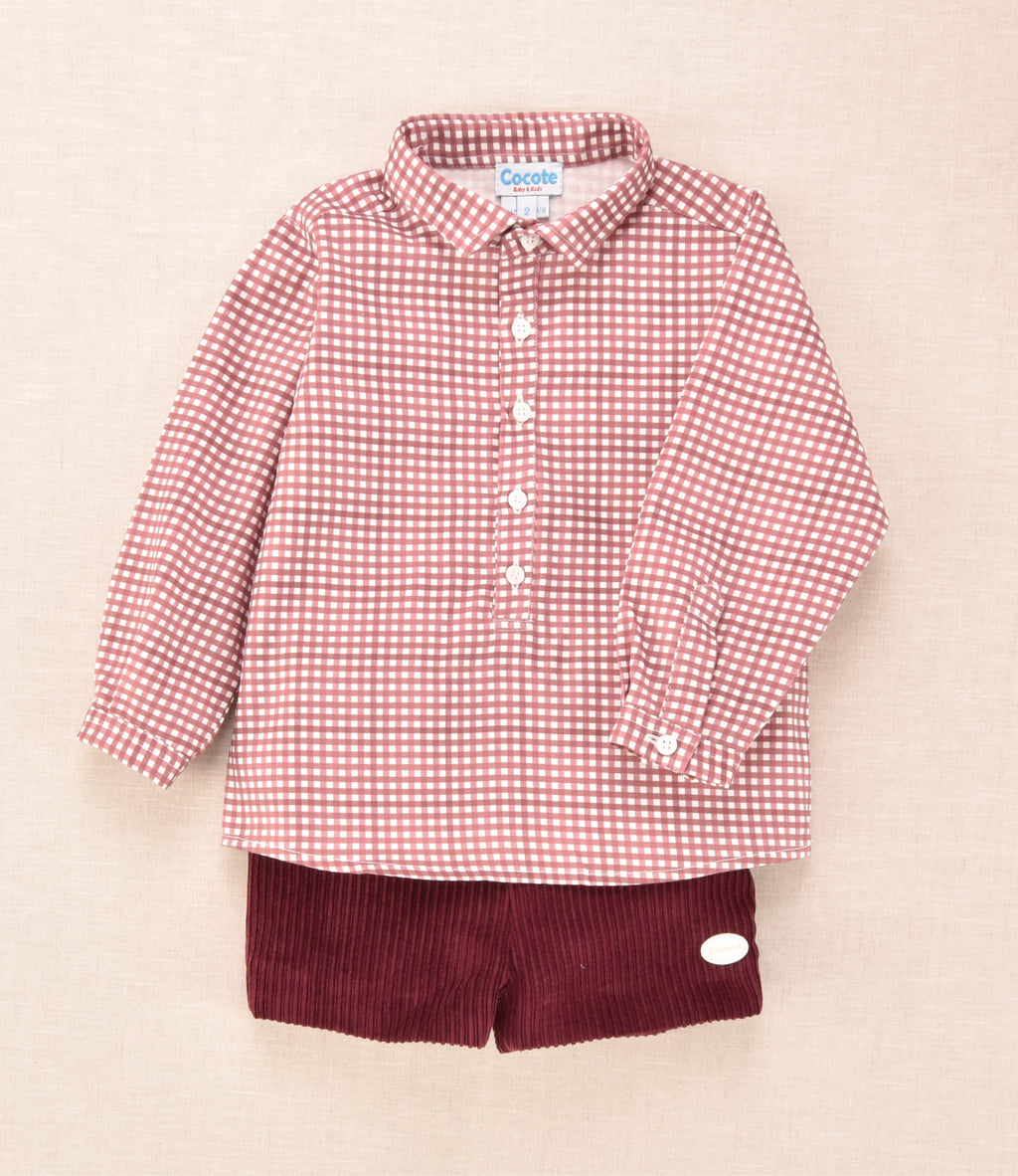 Camisa cuadros burdeos niño vista frontal Charanga