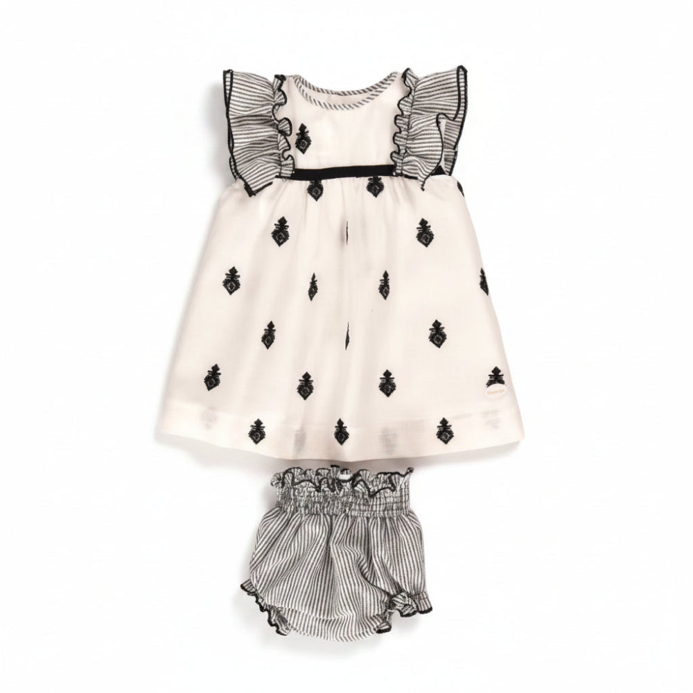 Conjunto bebé vestido y braguita bordado negro | Cocote by Charanga