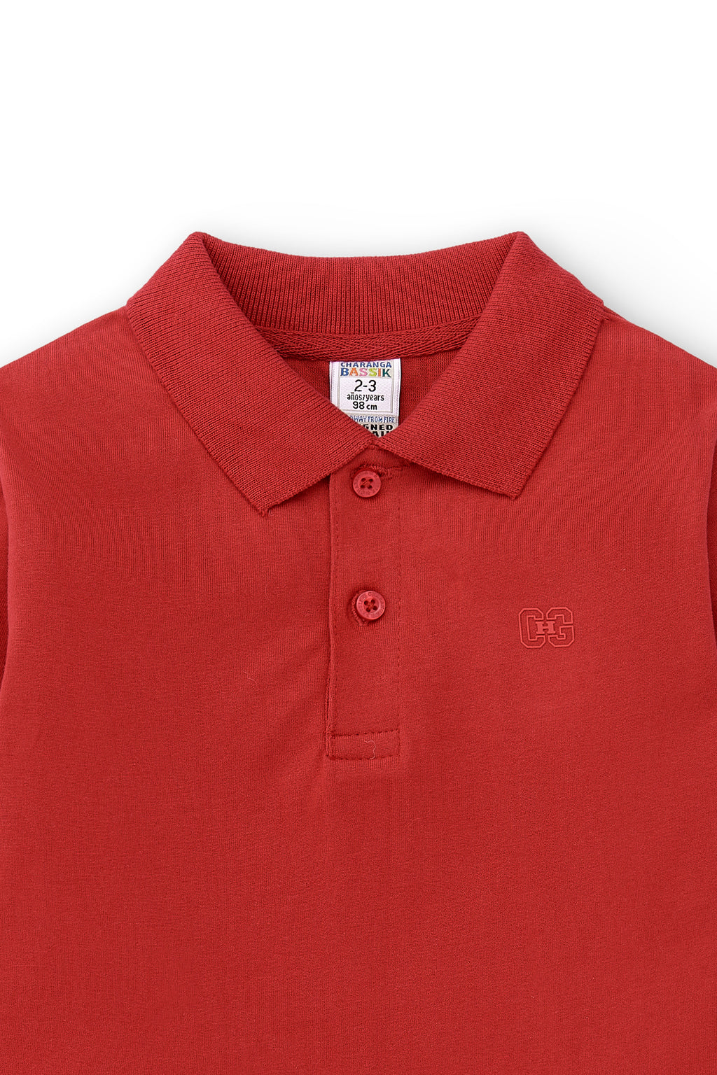 Polo rojo niño con botones – vista detalle
