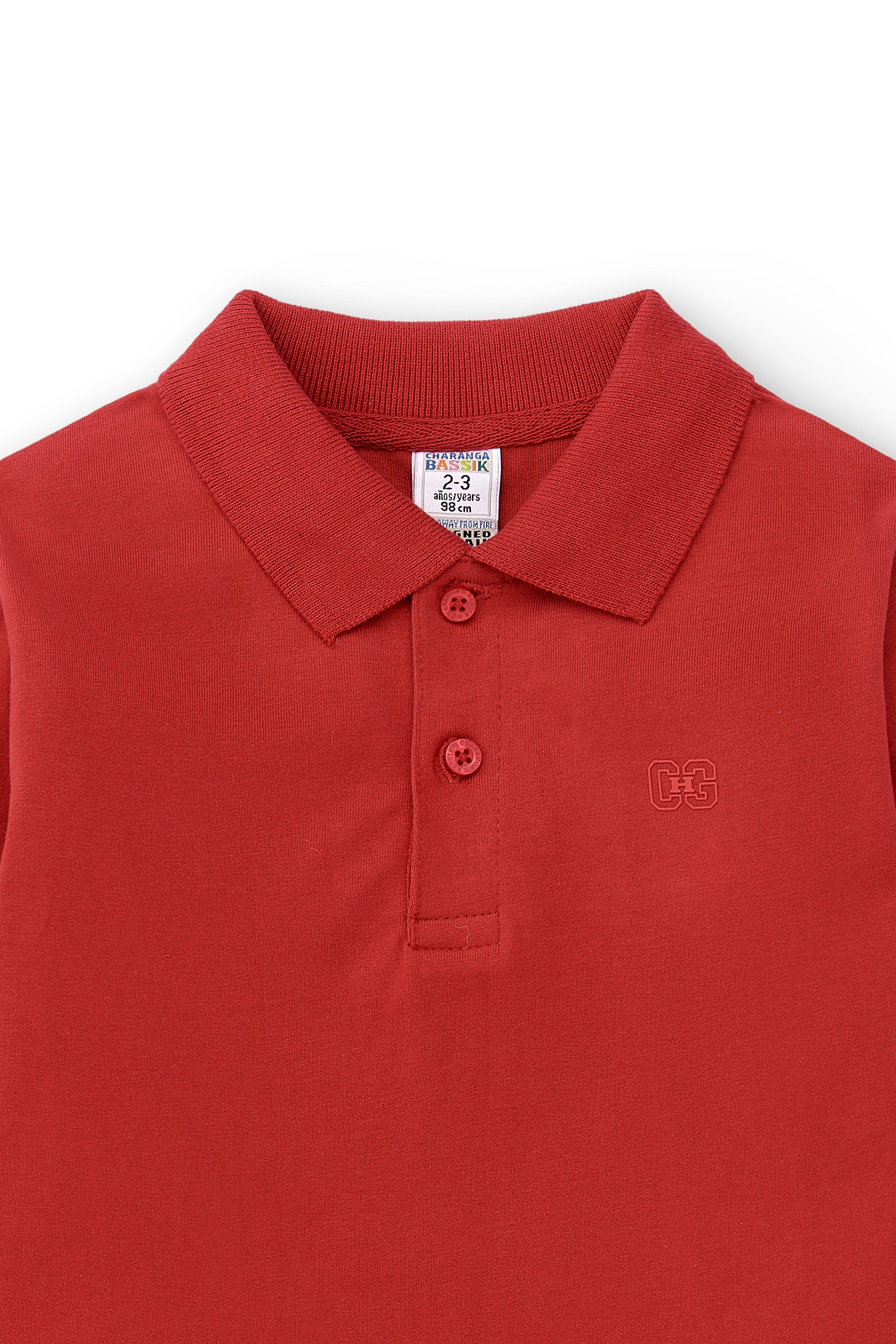 Polo rojo niño con botones – vista detalle