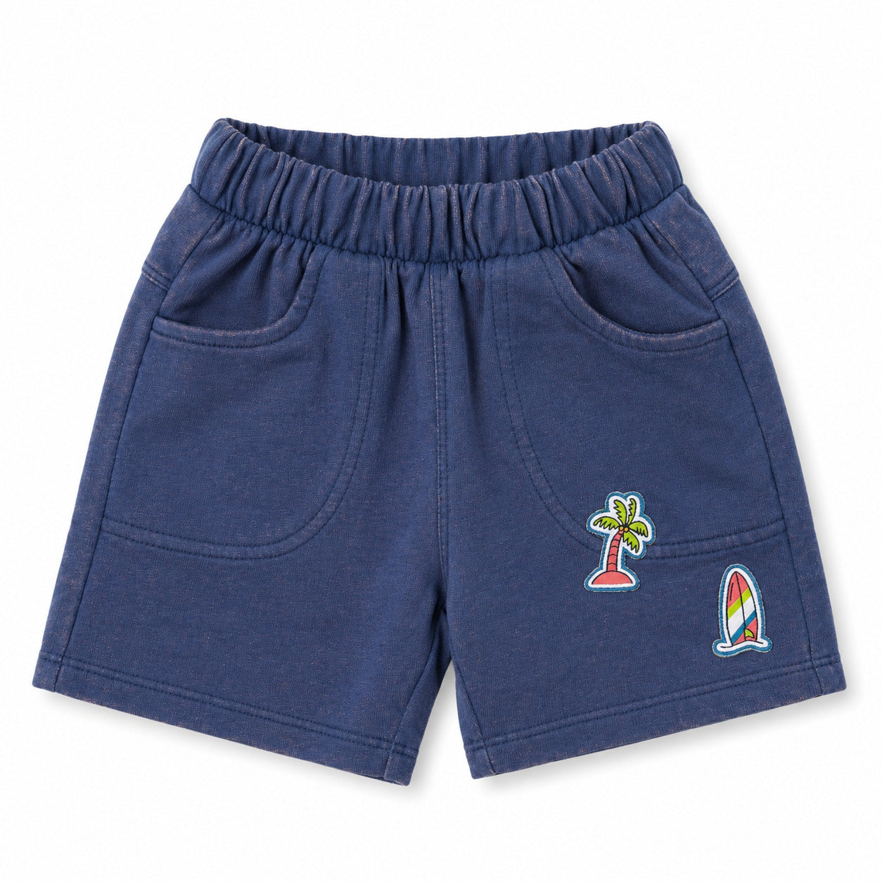 Bermuda infantil azul con parches tropicales