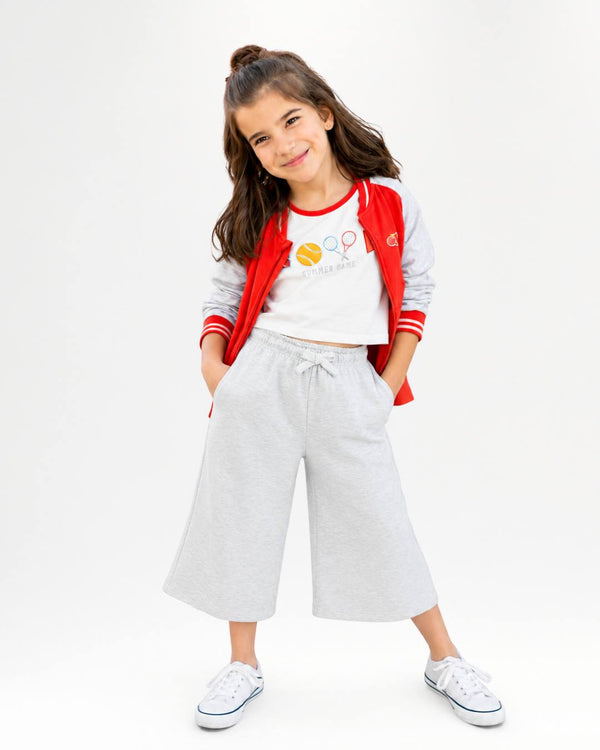 Pantalón niña gris vigoré ancho con lazo