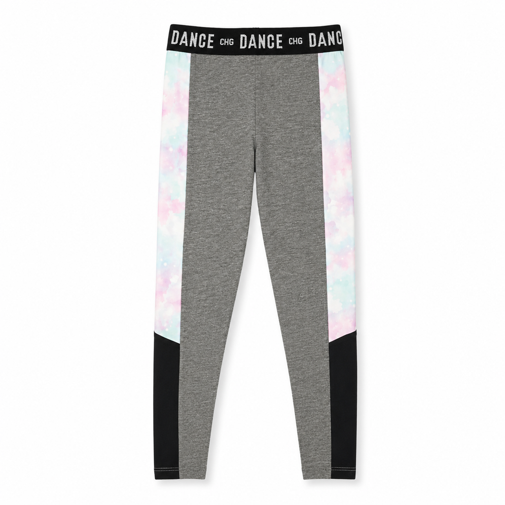 Legging largo niña gris con panel tie dy