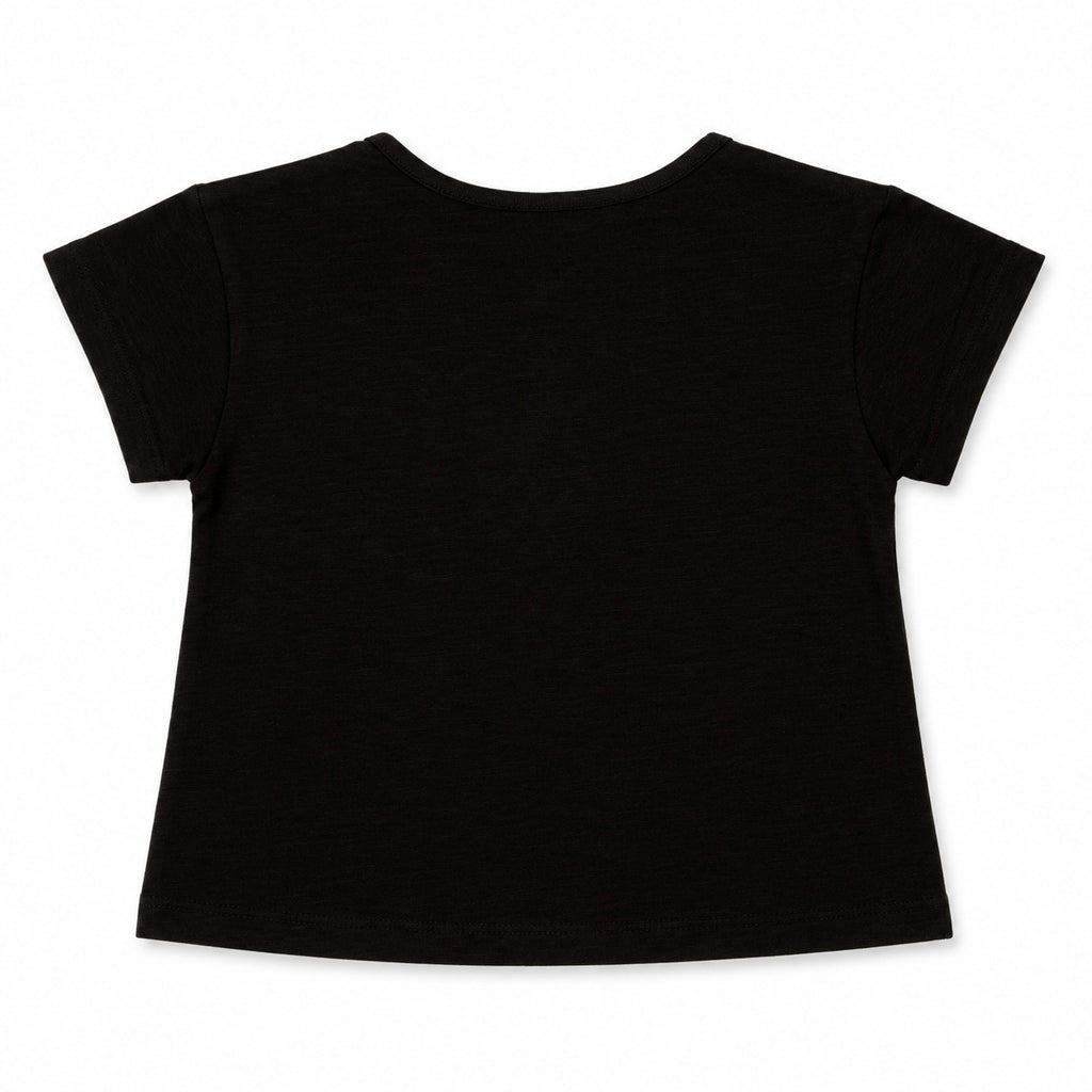Camiseta niña negra con bolsillo margarita