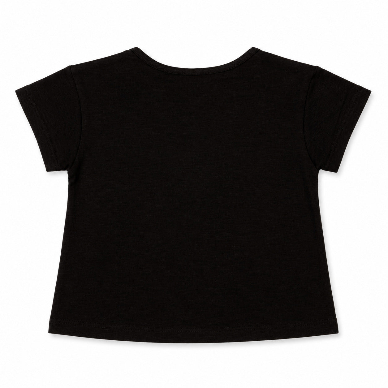Camiseta niña negra con bolsillo margarita