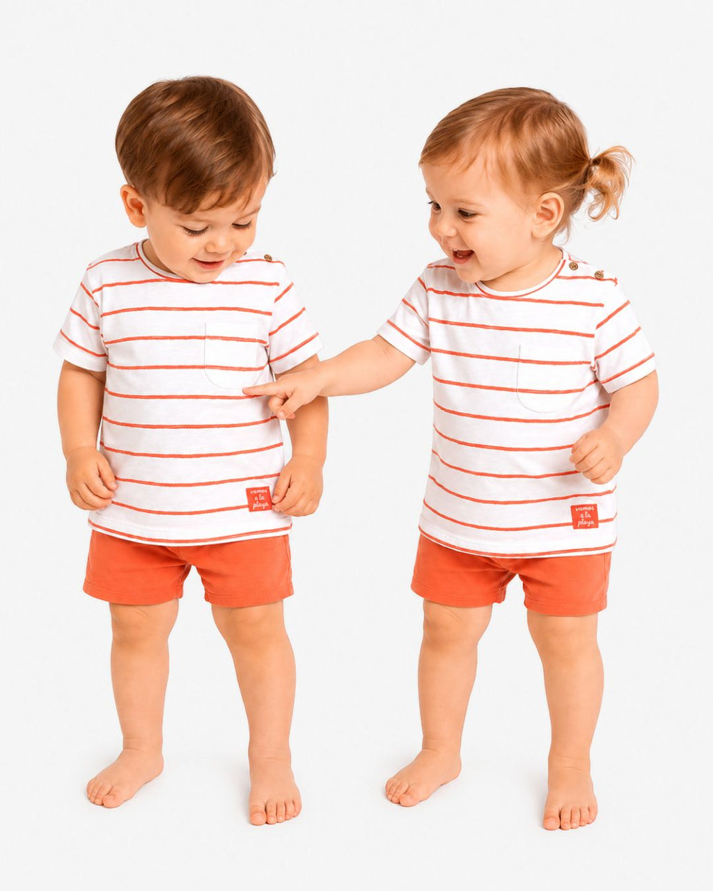 Camiseta bebé unisex rayas coral