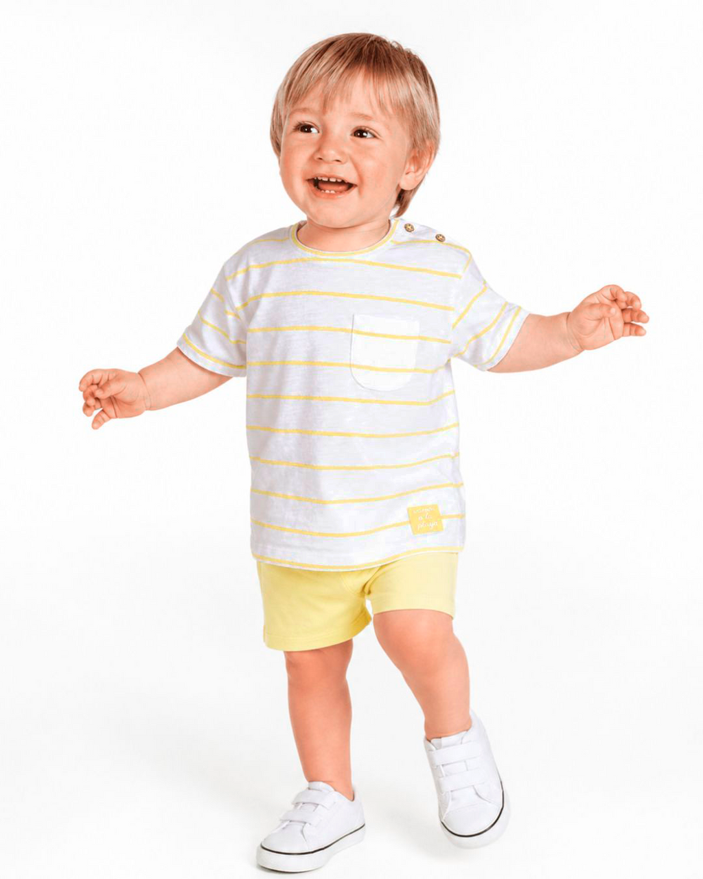 Camiseta bebé unisex rayas amarillas