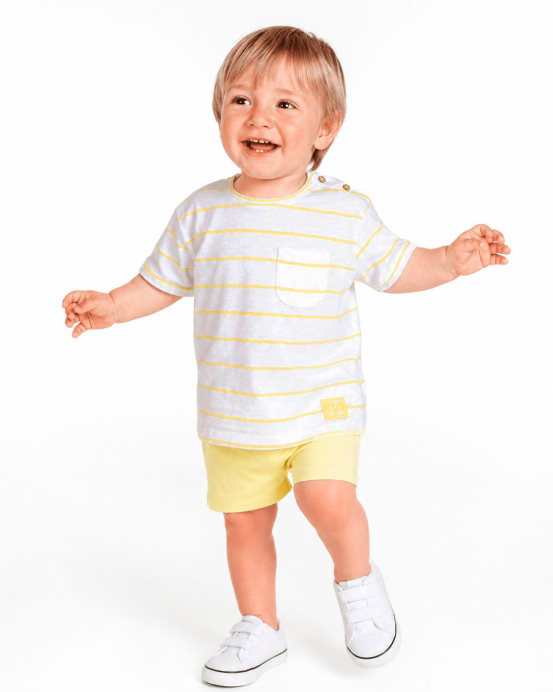 Camiseta bebé unisex rayas amarillas