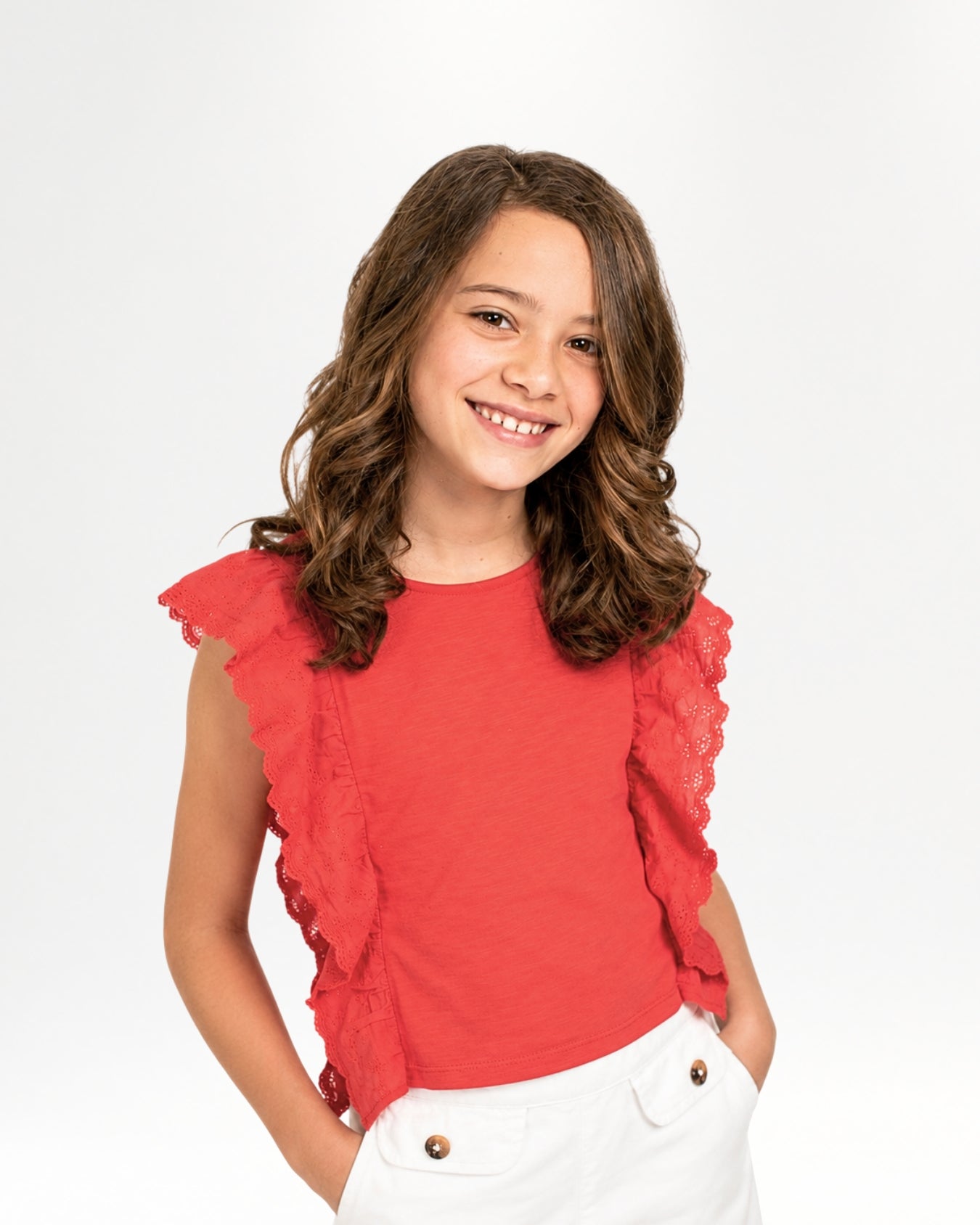Camiseta niña roja con volantes