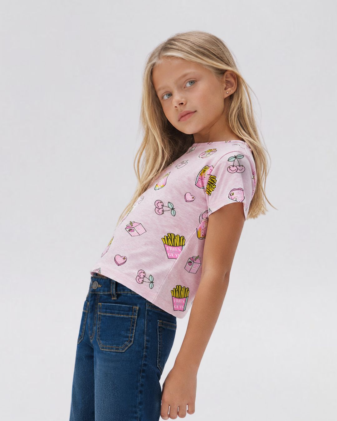 Camiseta niña rosa fast food