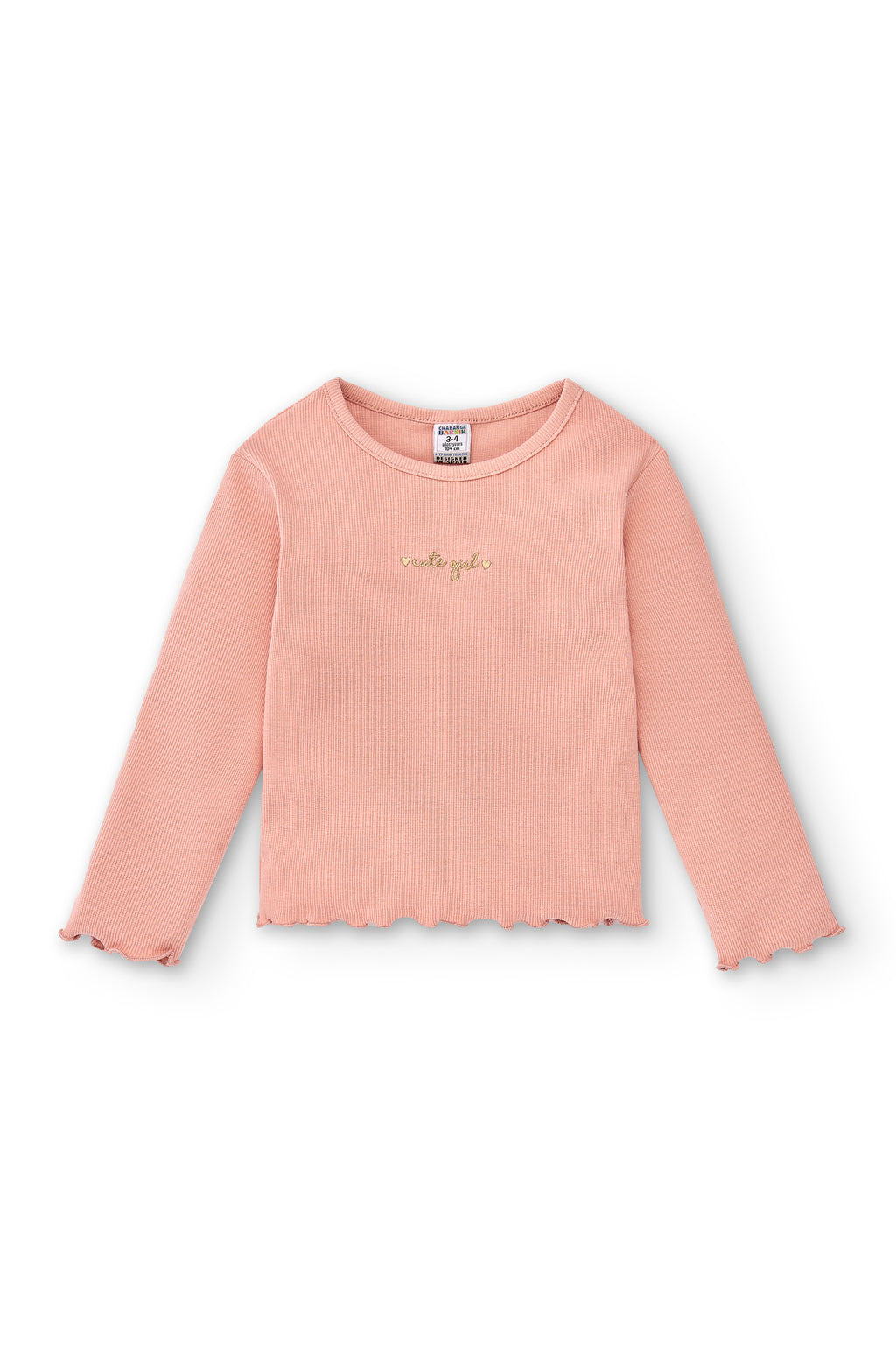 vista frontal camiseta rosa niña manga larga