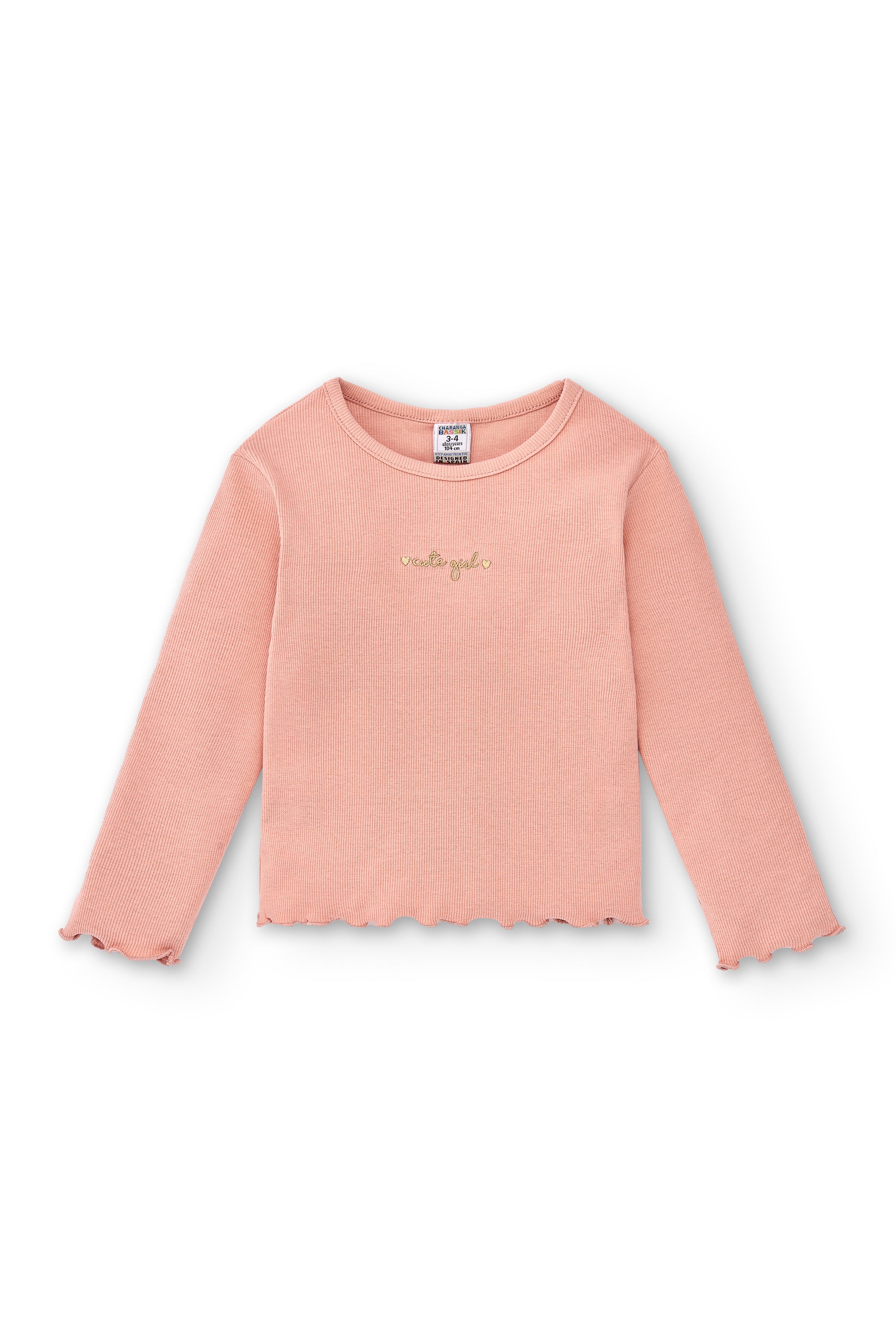 vista frontal camiseta rosa niña manga larga