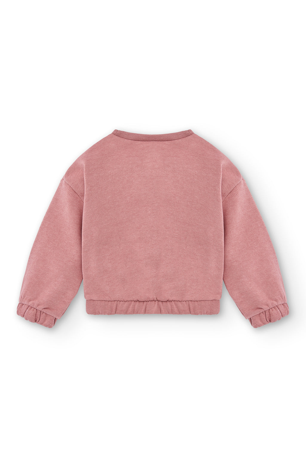 Sudadera rosa de niña vista desde atrás con puños y ajuste en la parte inferior 
