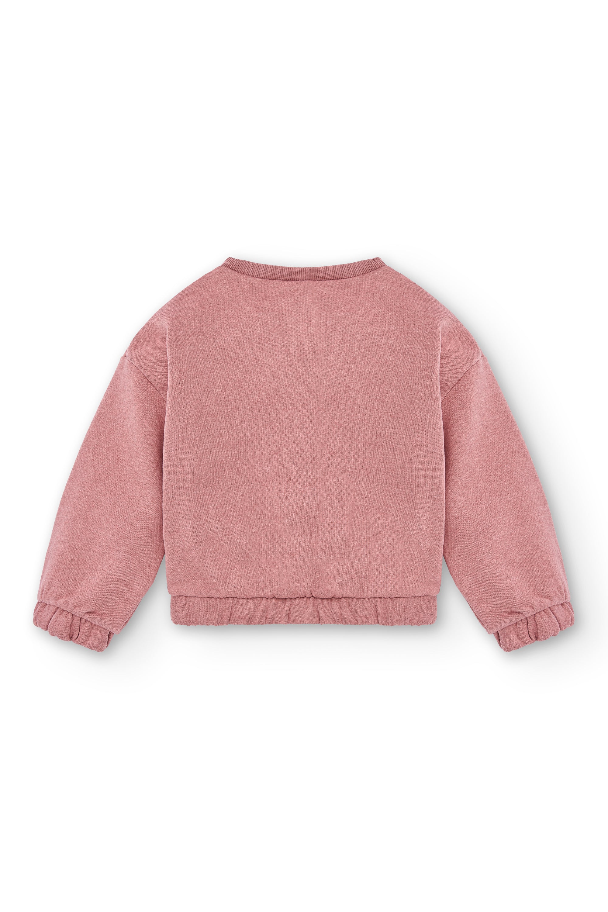 Sudadera rosa de niña vista desde atrás con puños y ajuste en la parte inferior 