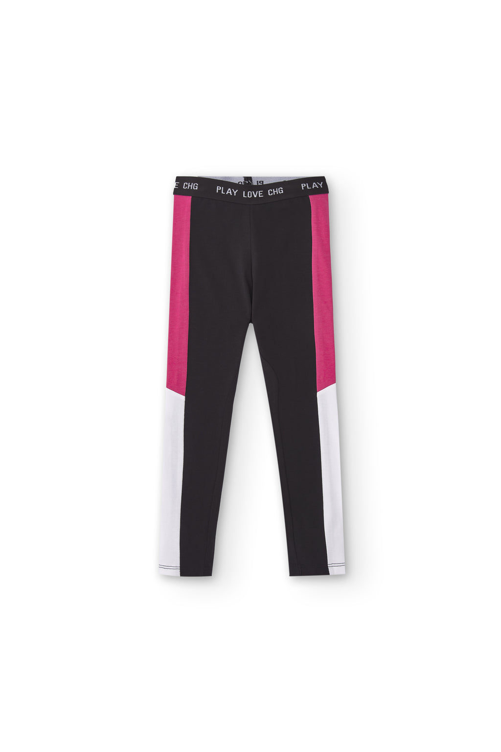 vista frontal de legging negro para niña, ajuste cómodo