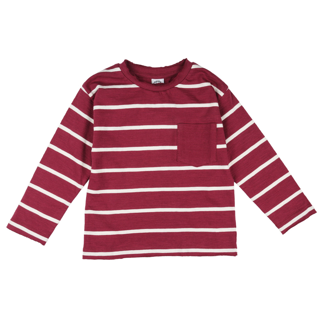 Camiseta manga larga de niño a rayas bolsillo