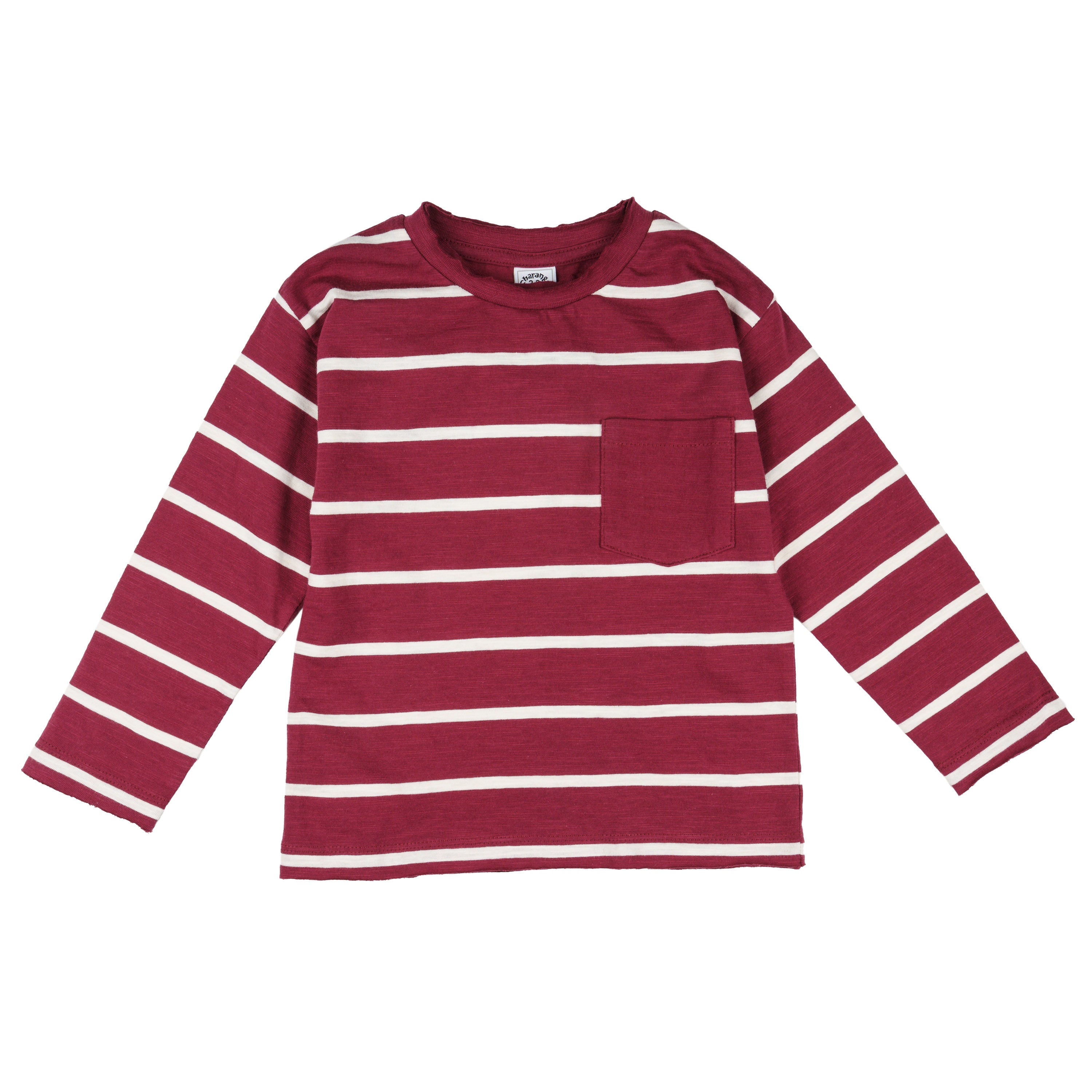 Camiseta manga larga de niño a rayas bolsillo