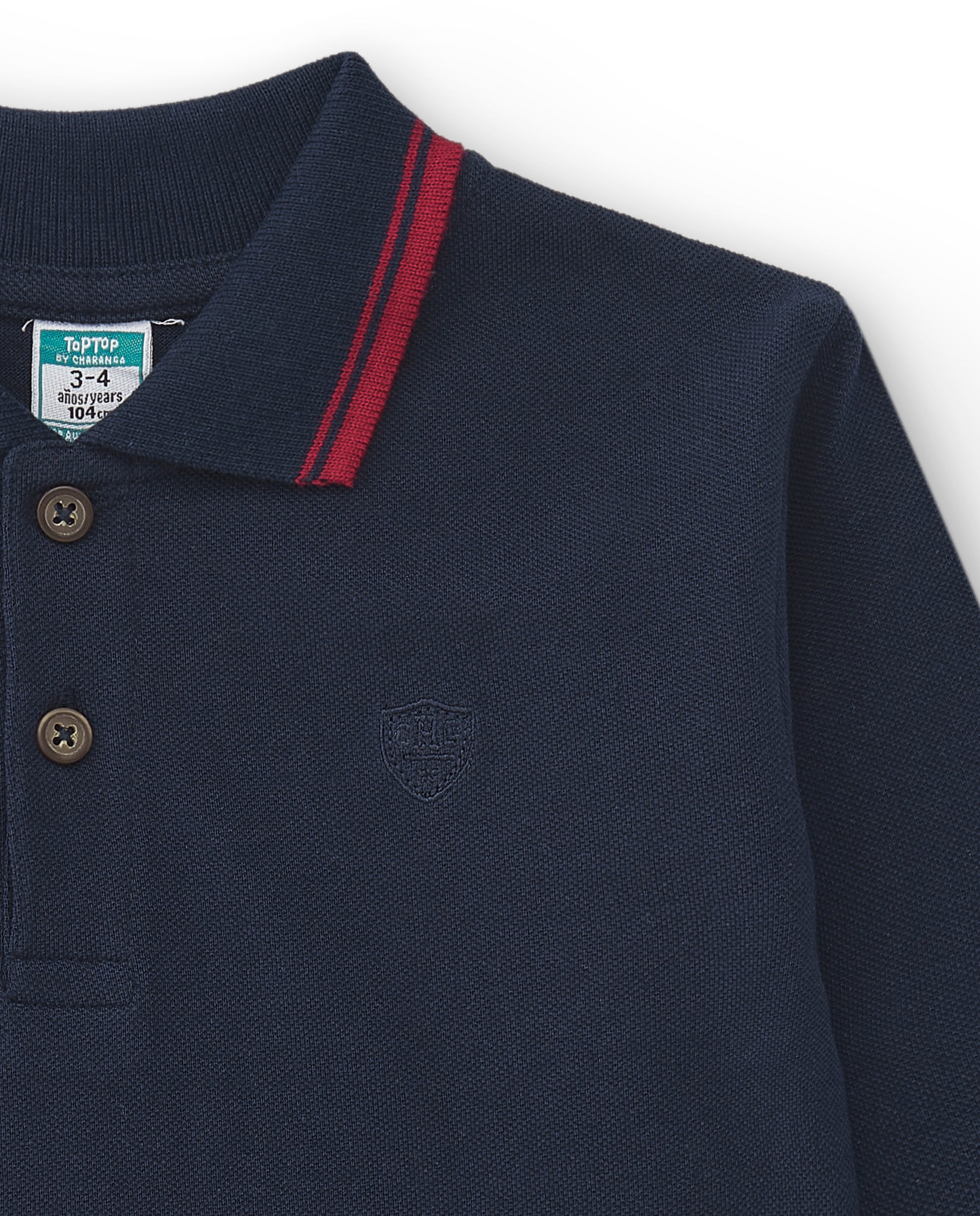 Polo manga larga de niño marino detalle cuello
