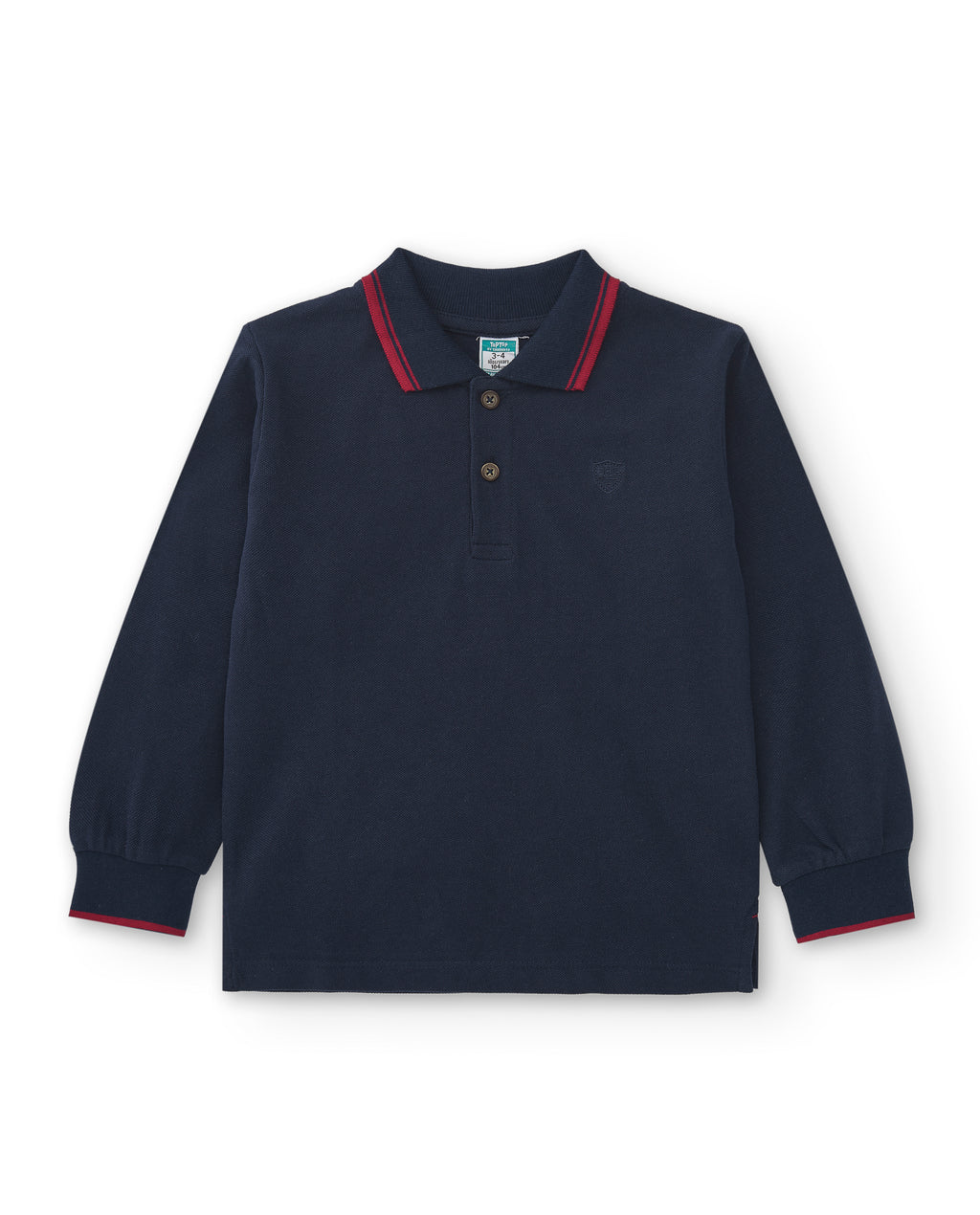 Polo manga larga de niño marino detalle cuello