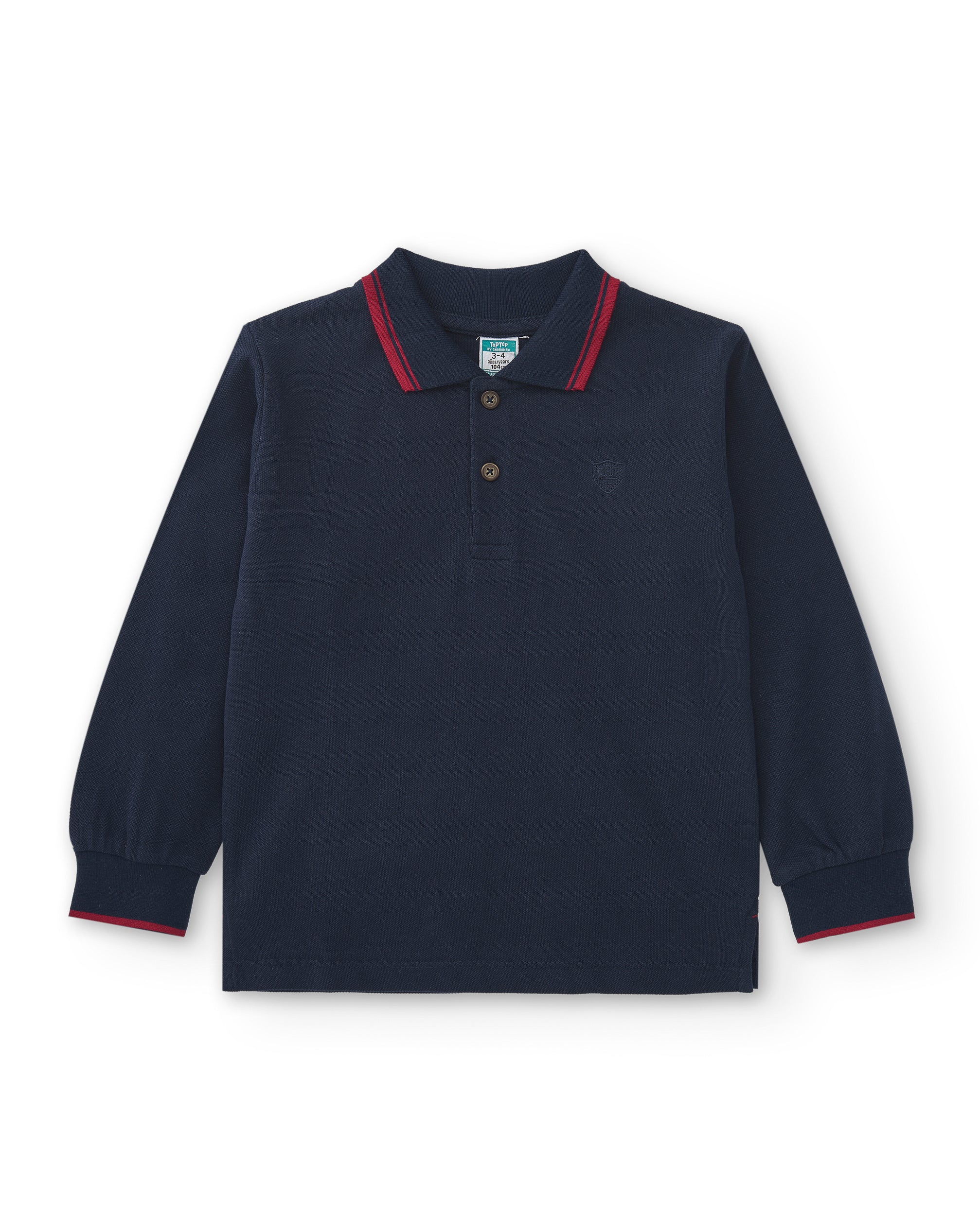 Polo manga larga de niño marino detalle cuello
