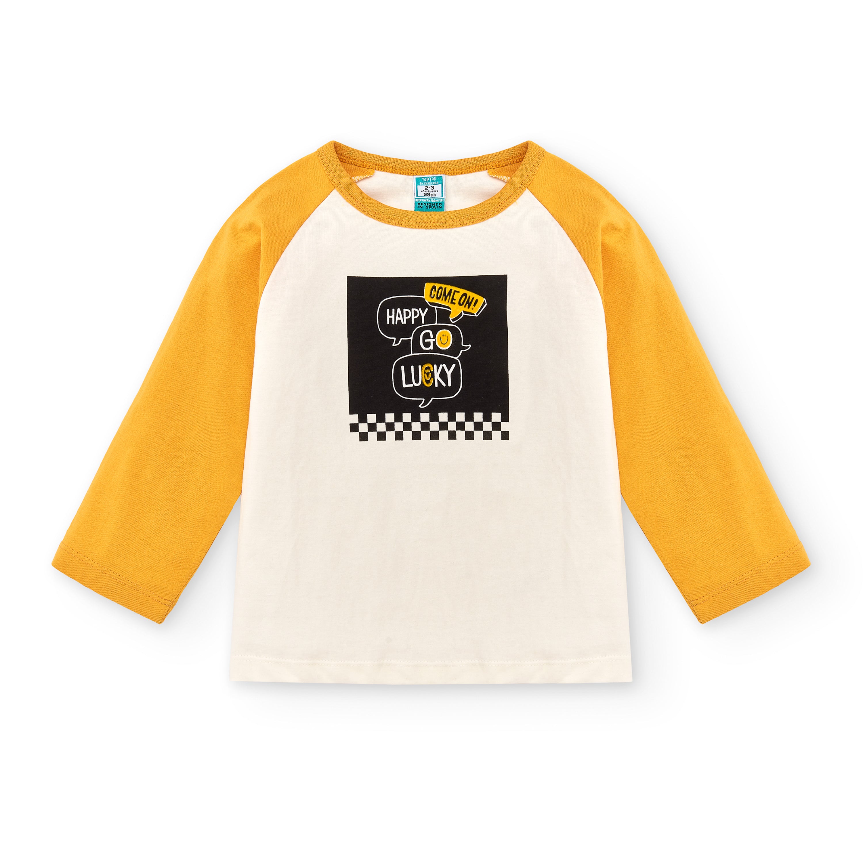 Camiseta manga larga niño estampada mostaza
