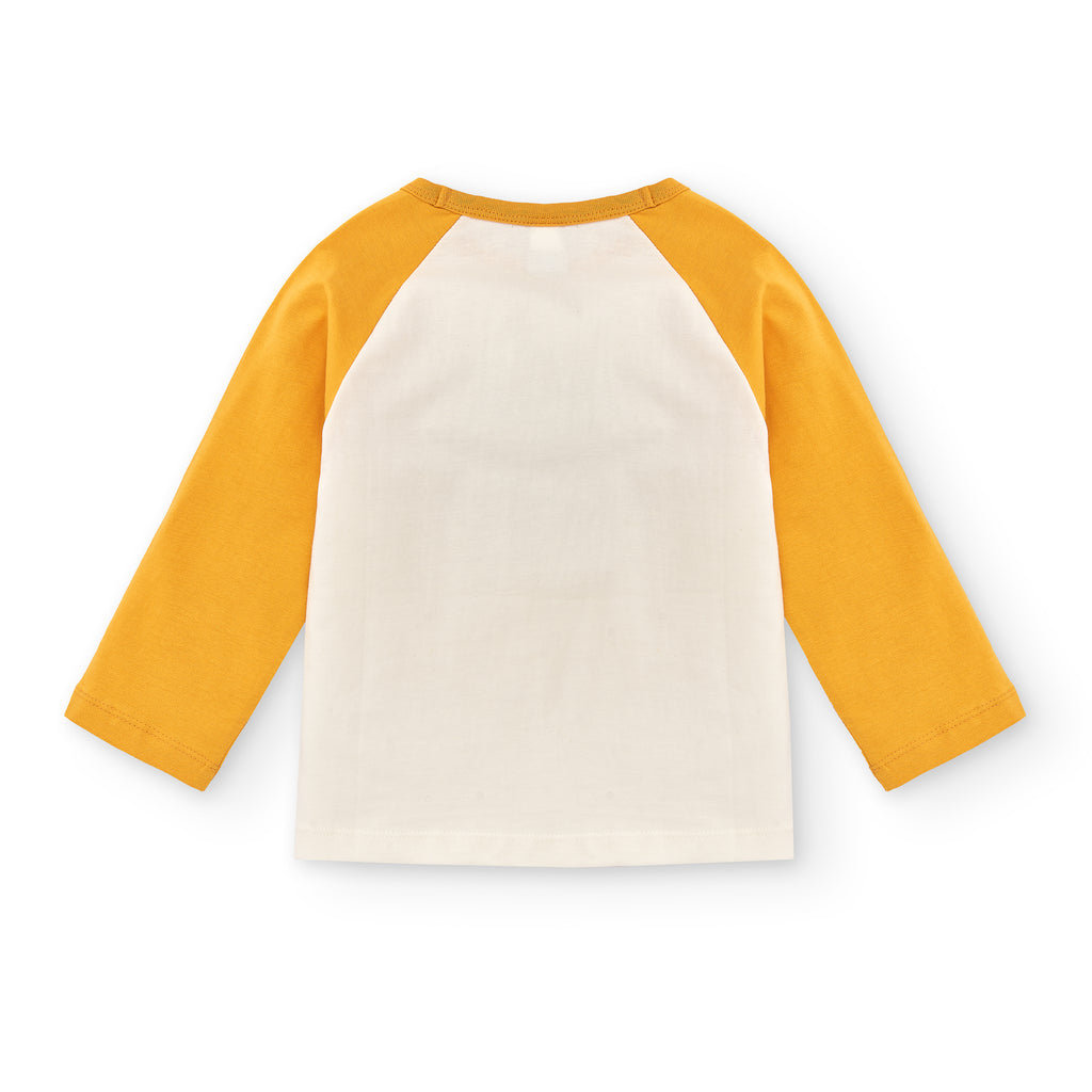 Camiseta manga larga niño estampada mostaza