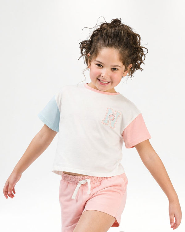 Camiseta niña pastel manga corta