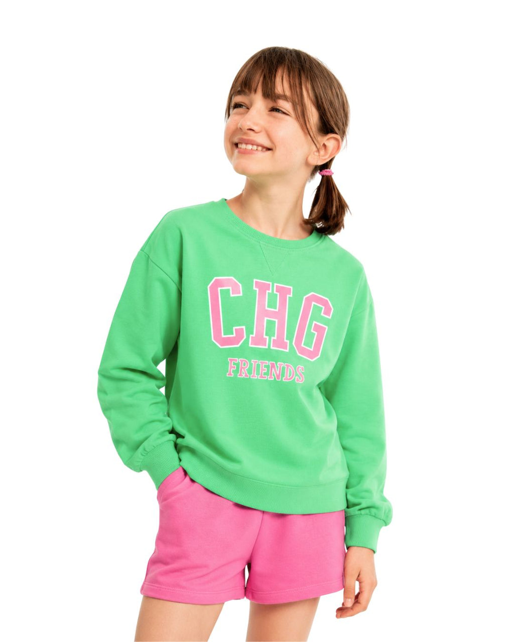 Sudadera de niña verde | Cuello redondo CHG