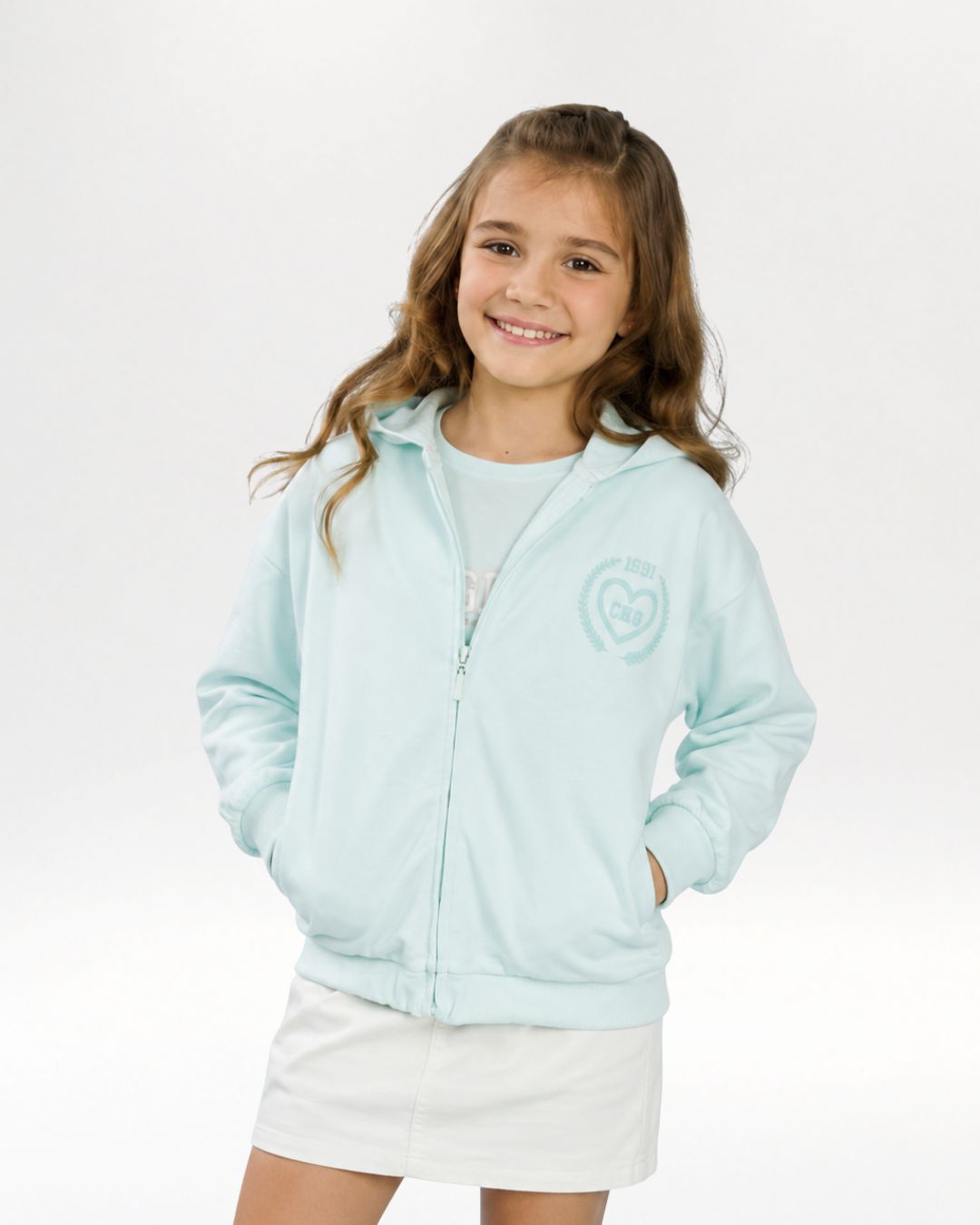 Chaqueta chándal niña aguamarina | Con capucha