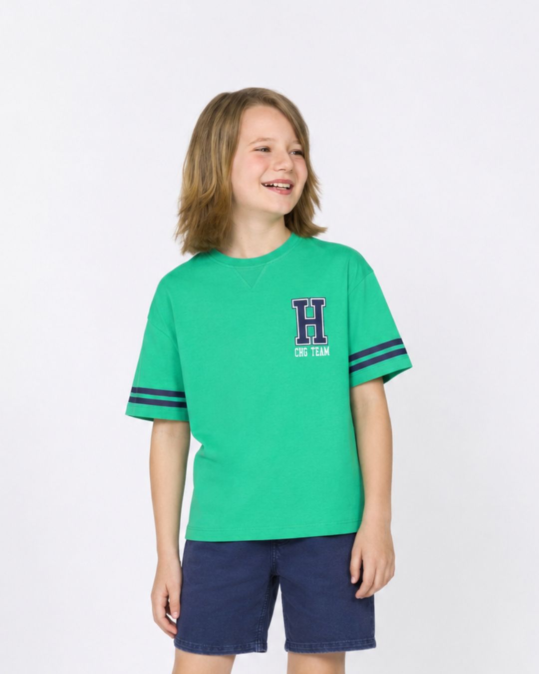 Camiseta de niño verde manga corta