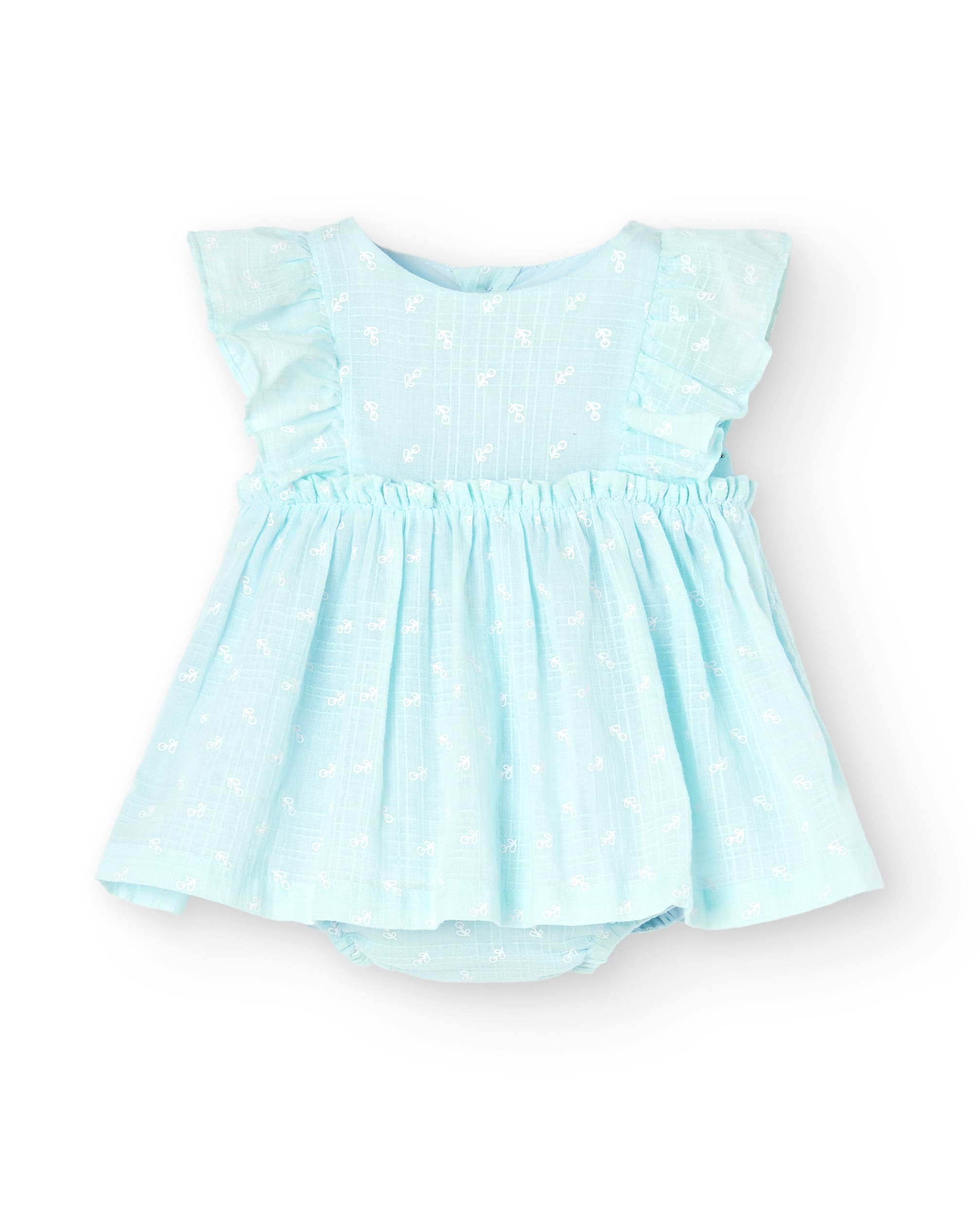 Vestido de recién nacida aguamarina con braguita