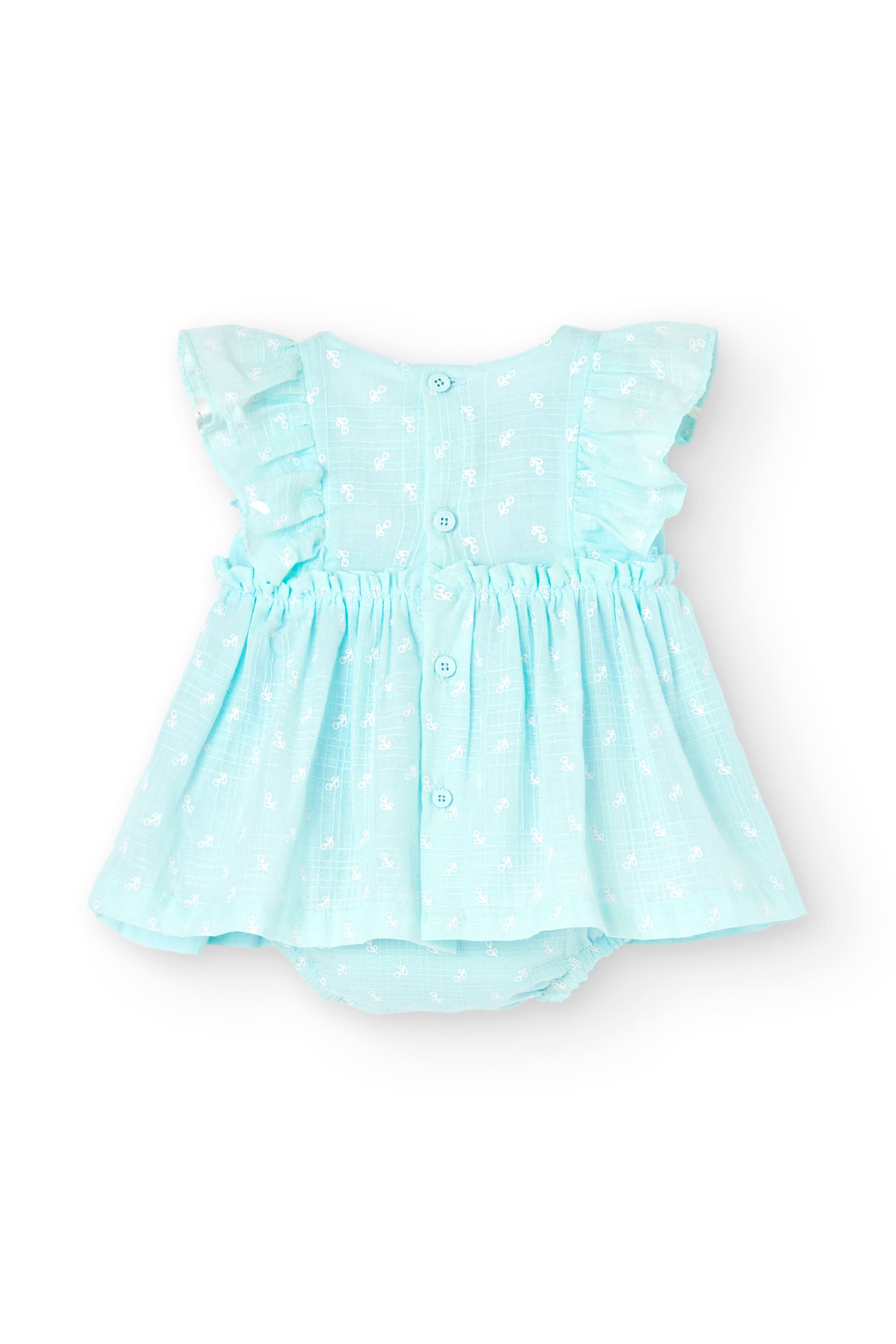 Vestido de recién nacida aguamarina con braguita