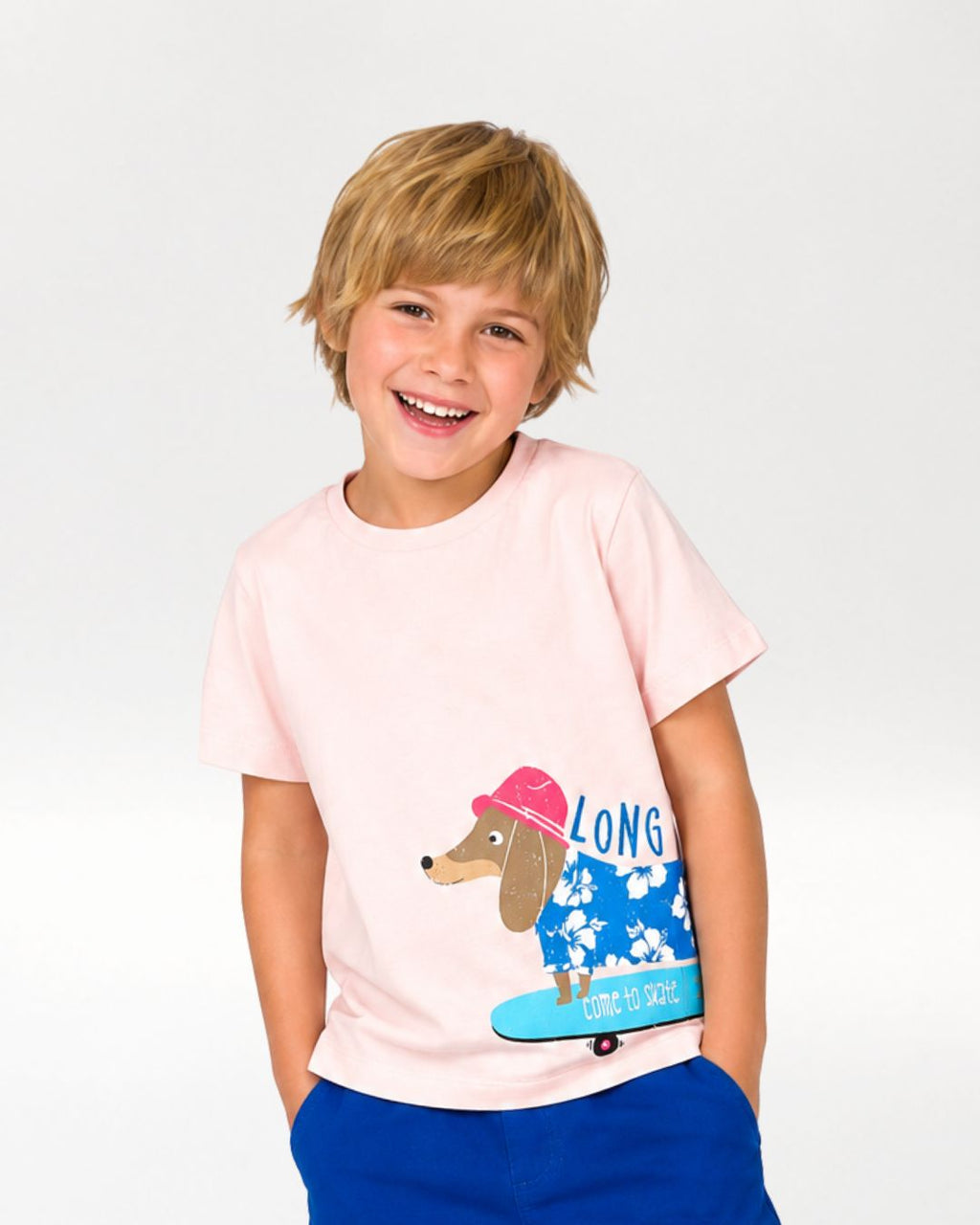 Camiseta niño rosa perro salchicha skate