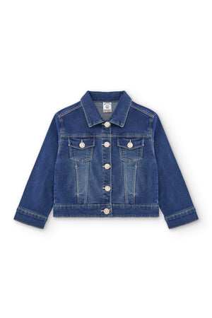 cazadora vaquera de niña denim azul con botones metálicos