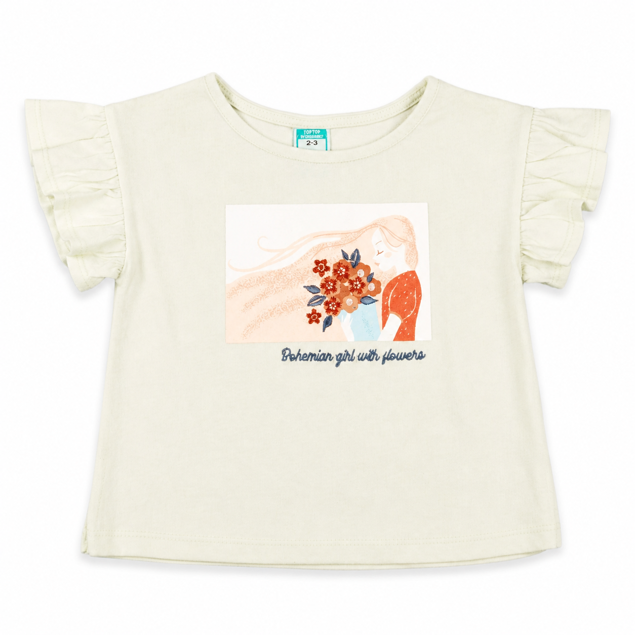 Camiseta de niña verde lima flores
