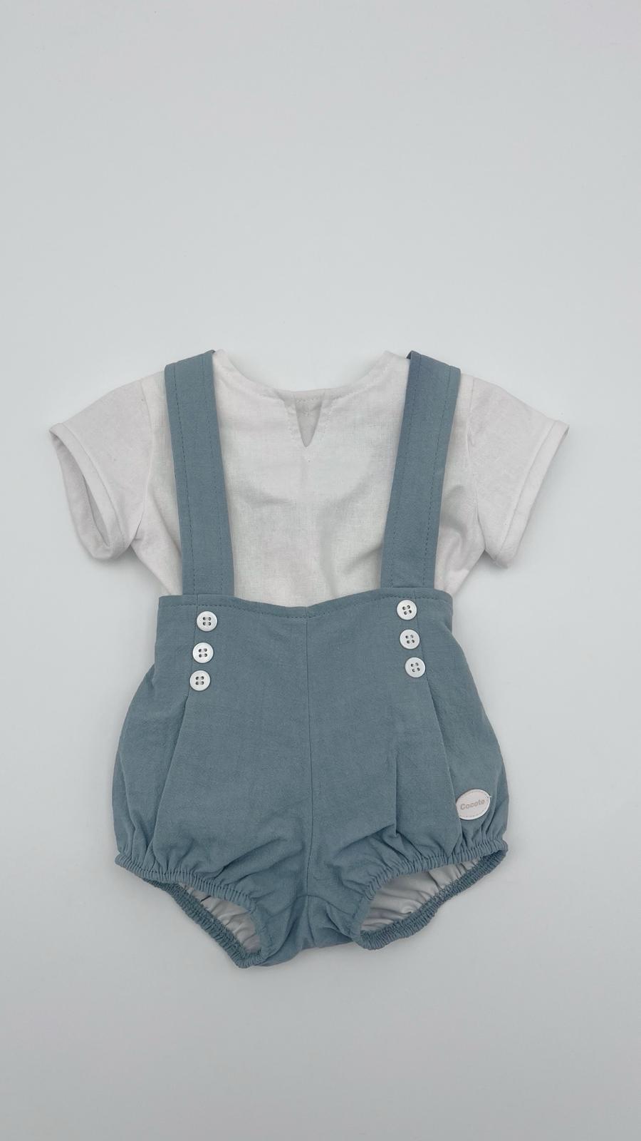 Conjunto peto y camisa recién nacido azul