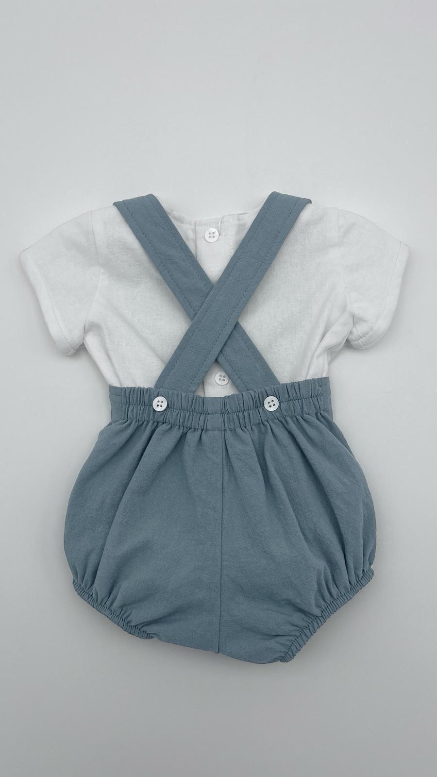 Conjunto peto y camisa recién nacido azul