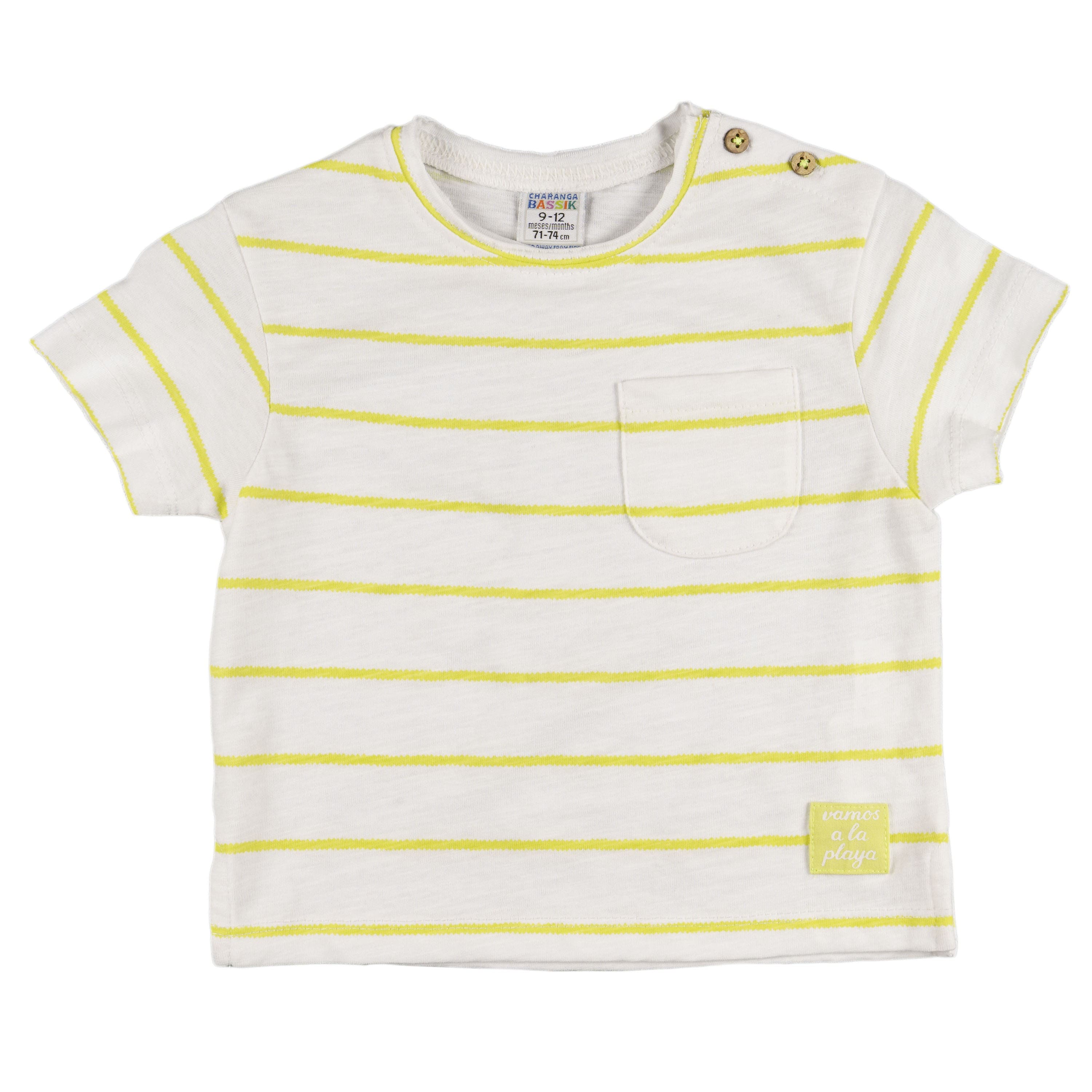 Camiseta bebé unisex rayas amarillas