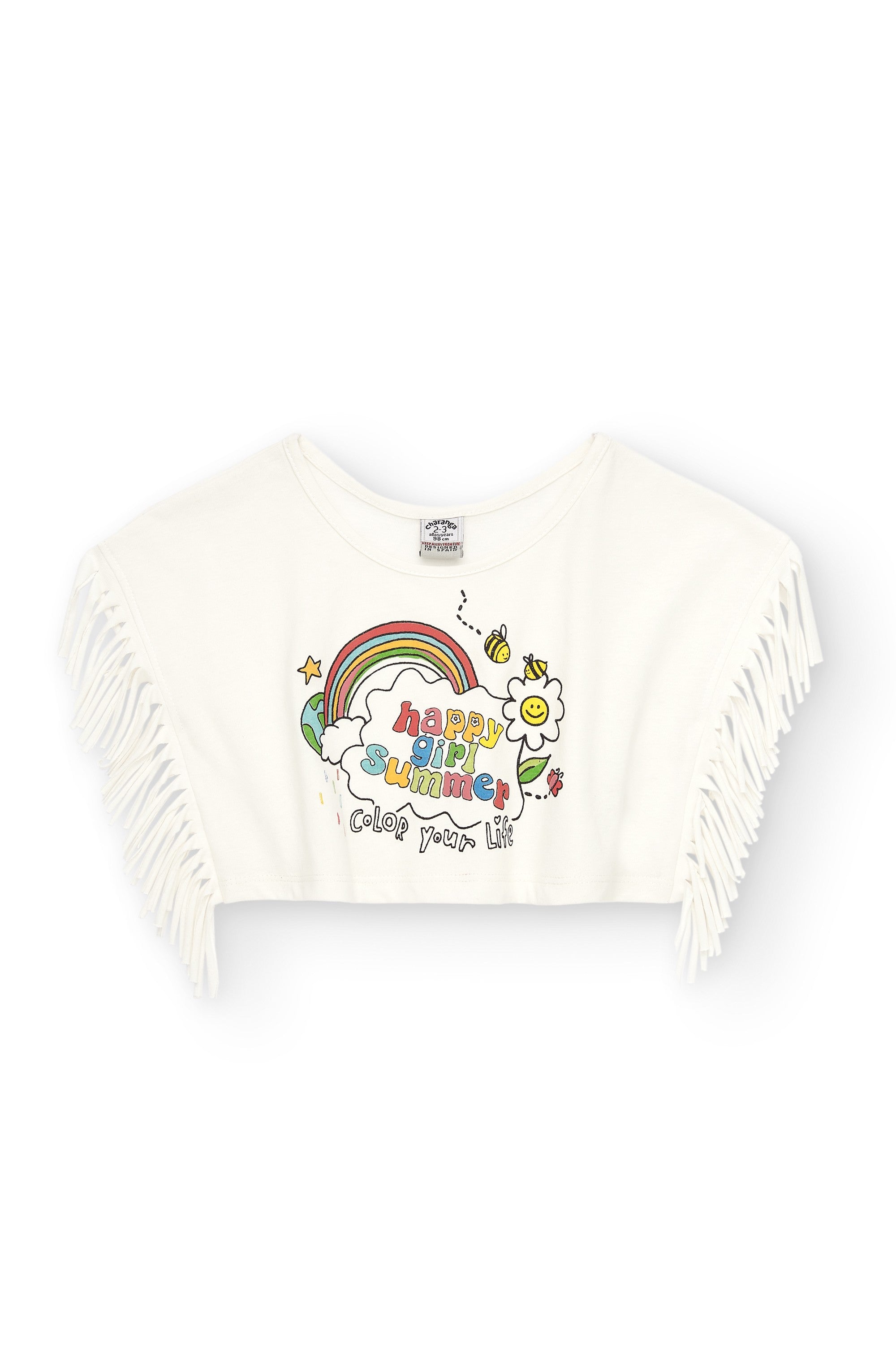 Camiseta de niña blanca detalle flecos VERANO/Outlet