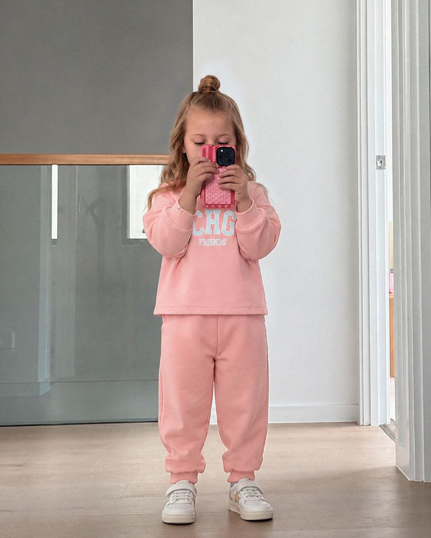 Jogger de niña rosa | Felpa suave cintura elástica